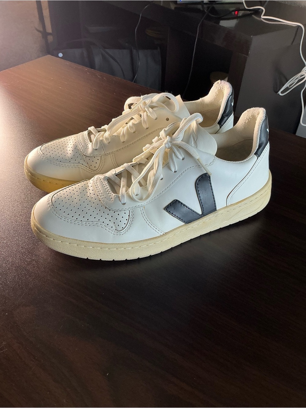Veja White Leather Sneakers with Black V Accent